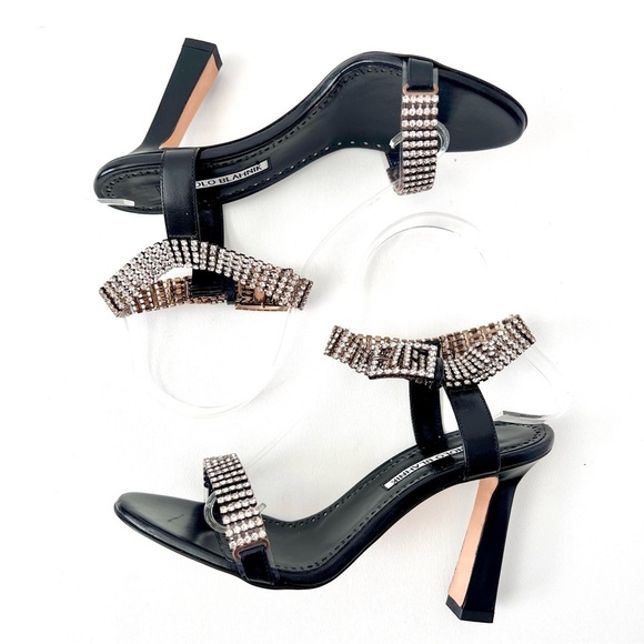 MANOLO BLAHNIK | Bashifa Black Leather Jewel Ankle Bracelet Strap Sandal US 6 - Picture 4 of 14